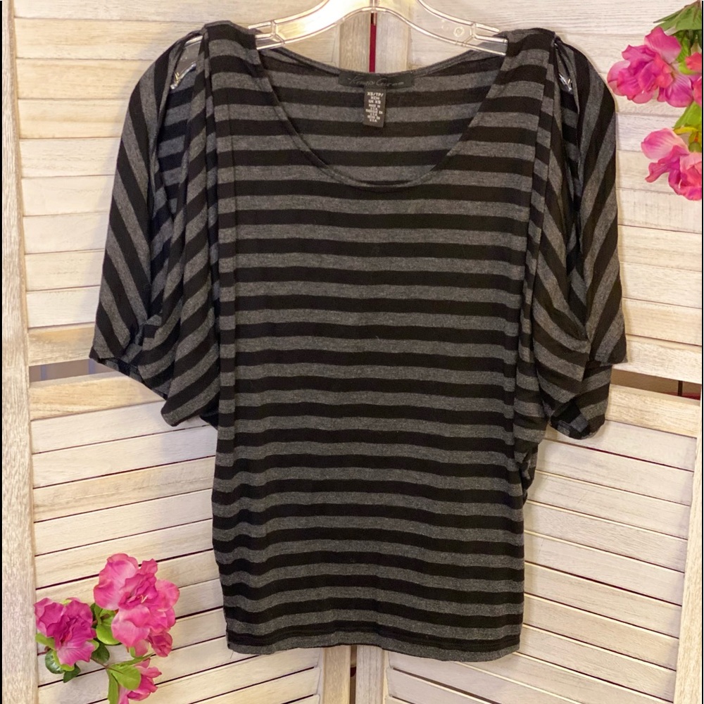 Striped Cold Shoulder/Short Sleeved Top - S